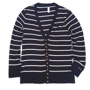 Zenana Outfitters Women’s Navy White Stripe Long Sleeve Button Rayon Cardigan L